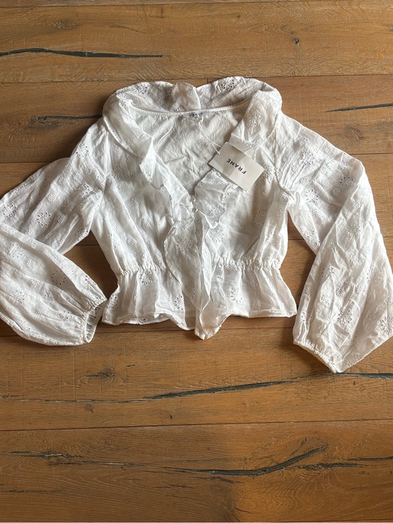 Frame Denim Tops - NWT FRAME White Eyelet Ruffle Blouse | Ramie | Long Sleeve | Cottagecore